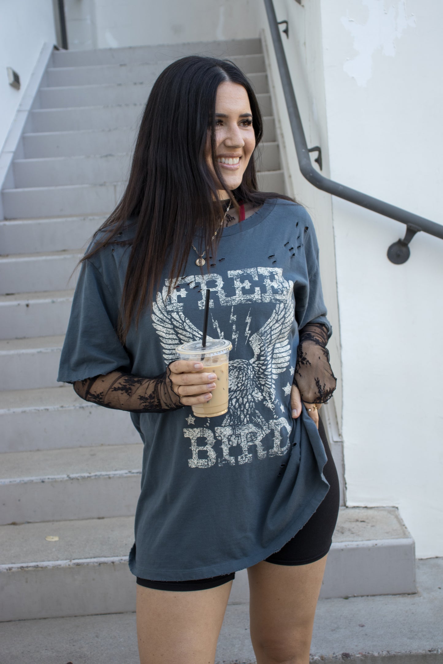 Free bird distressed oversized tee